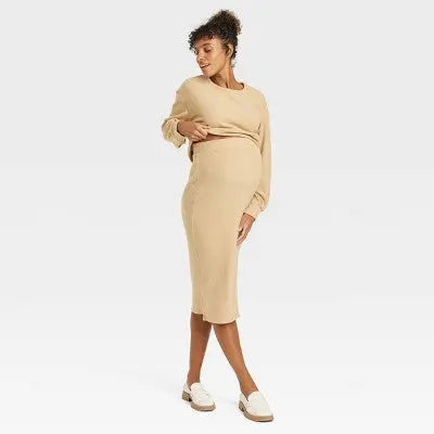 Isabel Maternity by Ingrid & Isabel Ribbed Maternity Crop Top and Midi Skirt Set Isabel Maternity by Ingrid & Isabel