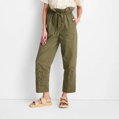 Future Collective w/Jenny K Lopez Olive Green High-Waisted Eyelet Pants Future Collective w/Jenny K Lopez