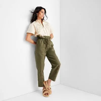 Future Collective w/Jenny K Lopez Olive Green High-Waisted Eyelet Pants Future Collective w/Jenny K Lopez