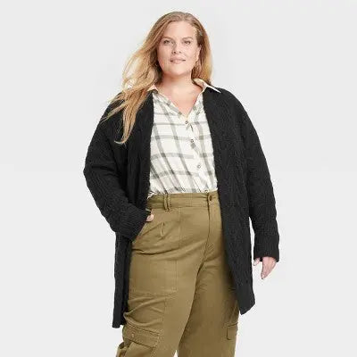 Knox Rose Women's Cable-Knit Open-Front Cardigan with Ribbed Cuffs Knox RoseBullseye Deals