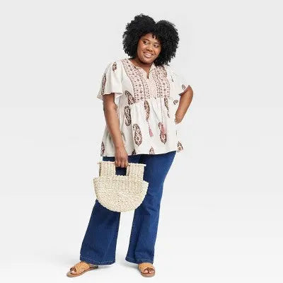 Knox Rose Women's Flutter Short Sleeve Printed V-Neck Top with Tie Detail Knox RoseBullseye Deals