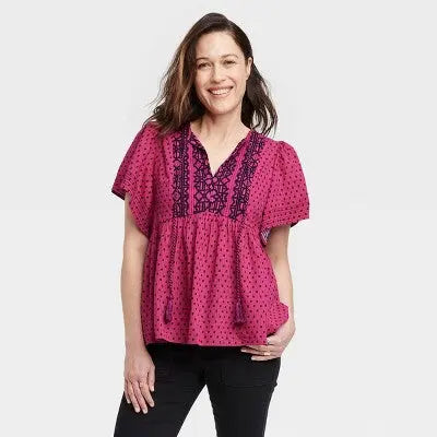 Knox Rose Women's Flutter Short Sleeve Printed V-Neck Top with Tie Detail Knox RoseBullseye Deals