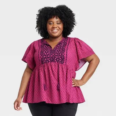 Knox Rose Women's Flutter Short Sleeve Printed V-Neck Top with Tie Detail Knox RoseBullseye Deals