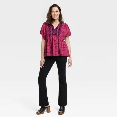 Knox Rose Women's Flutter Short Sleeve Printed V-Neck Top with Tie Detail Knox RoseBullseye Deals