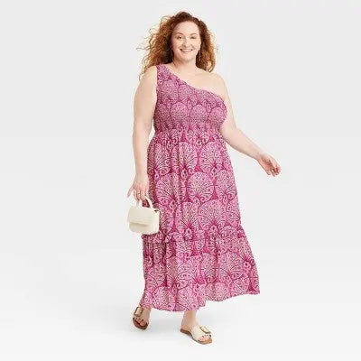 Women's Plus Size Sleeveless One-Shoulder A-Line Maxi Dress, Lightweight Rayon - Secondipity