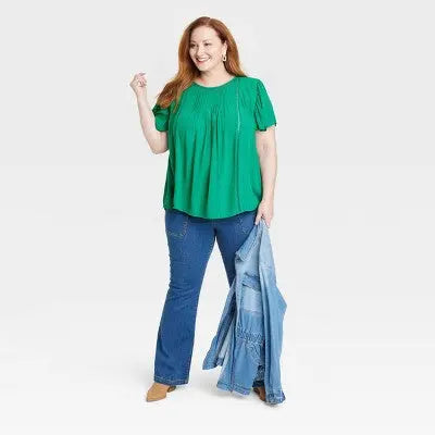 Knox Rose Women's Plus Flutter Sleeve Eyelet Embroidered Top with Back Button Knox RoseBullseye Deals