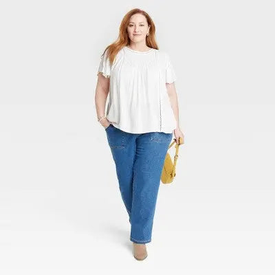 Knox Rose Women's Plus Flutter Sleeve Eyelet Embroidered Top with Back Button Knox RoseBullseye Deals