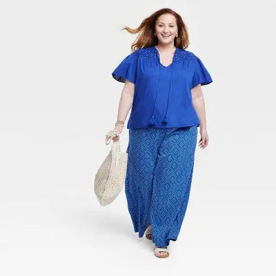 Knox Rose Women's Plus Mandarin Collar Eyelet Top Basic Accents Tassel Tie Knox RoseBullseye Deals