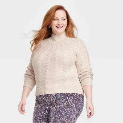 Knox Rose Women's Plus Size Mock Turtleneck Cable Knit Sweater Knox RoseBullseye Deals