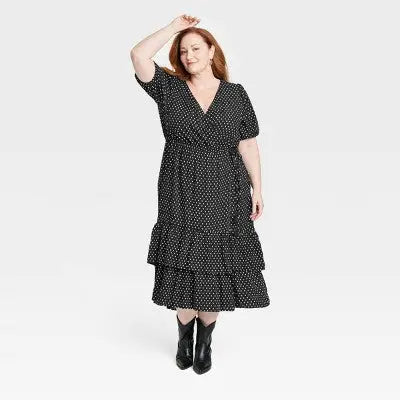 Knox Rose Women's Plus Size Short Sleeve Wrap Tiered Midi Dress Knox RoseBullseye Deals
