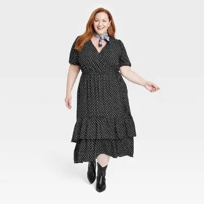 Knox Rose Women's Plus Size Short Sleeve Wrap Tiered Midi Dress Knox RoseBullseye Deals