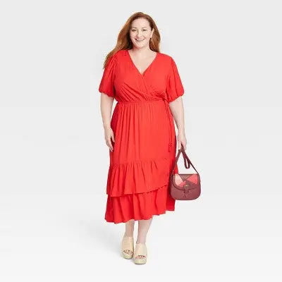 Knox Rose Women's Plus Size Short Sleeve Wrap Tiered Midi Dress Knox RoseBullseye Deals