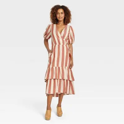 Knox Rose Women's Short Sleeve Tiered Casual Midi Dress Side Tie Knox RoseBullseye Deals