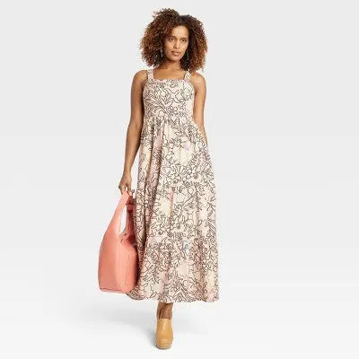 Knox Rose Women's Sleeveless A-Line Maxi Dress Square Neckline Cotton-Blend Fabric - Secondipity