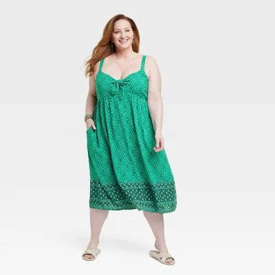 Knox Rose Women's Wide Strap Front-Tie A-Line Midi Dress Summer Sundress Knox RoseBullseye Deals