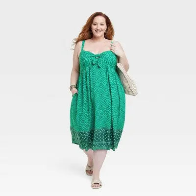 Knox Rose Women's Wide Strap Front-Tie A-Line Midi Dress Summer Sundress Knox RoseBullseye Deals