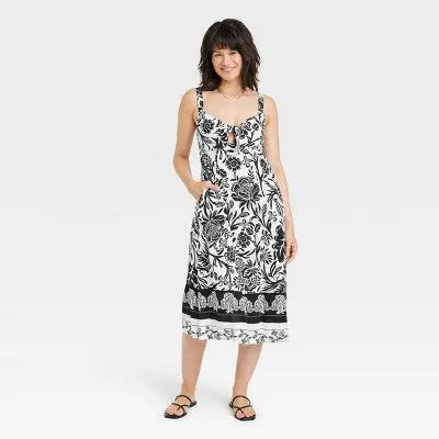 Knox Rose Women's Wide Strap Front-Tie A-Line Midi Dress Summer Sundress Knox RoseBullseye Deals