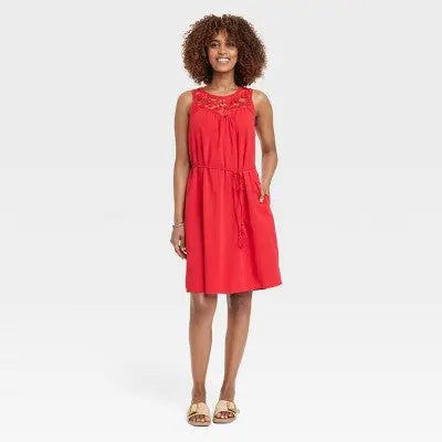 Knox Rose Women's Wide Strap Front-Tie A-Line Midi Dress Summer Sundress Knox RoseBullseye Deals