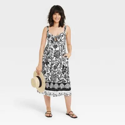 Knox Rose Women's Wide Strap Front-Tie A-Line Midi Dress Summer Sundress Knox RoseBullseye Deals