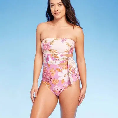 Kona Sol Garden Floral Bandeau One-Piece Swimsuit - Secondipity