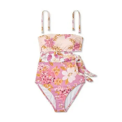 Kona Sol Garden Floral Bandeau One-Piece Swimsuit - Secondipity