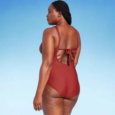 Kona Sol Red Ring Crossover Ruched Swimsuit - Full Coverage & Removable Cups - Secondipity