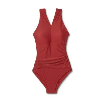 Kona Sol Red Ring Crossover Ruched Swimsuit - Full Coverage & Removable Cups - Secondipity