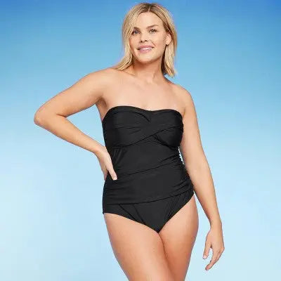 Kona Sol Twist-Front Bandeau One-Piece Swimsuit with Tummy Control - Secondipity
