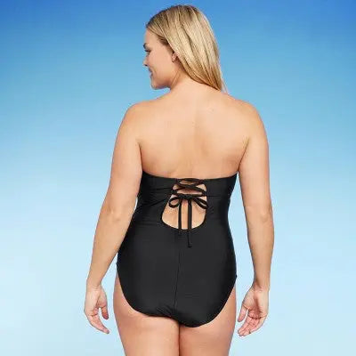Kona Sol Twist-Front Bandeau One-Piece Swimsuit with Tummy Control - Secondipity