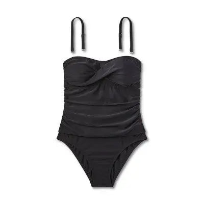 Kona Sol Twist-Front Bandeau One-Piece Swimsuit with Tummy Control - Secondipity