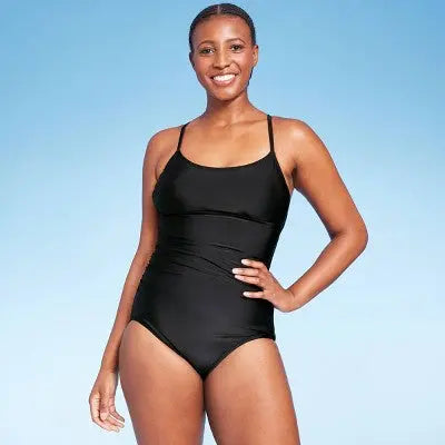 Kona Sol Women's Full Coverage Shirred Square Neck One-Piece Swimsuit - Secondipity