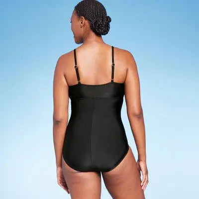 Kona Sol Women's Full Coverage Shirred Square Neck One-Piece Swimsuit - Secondipity