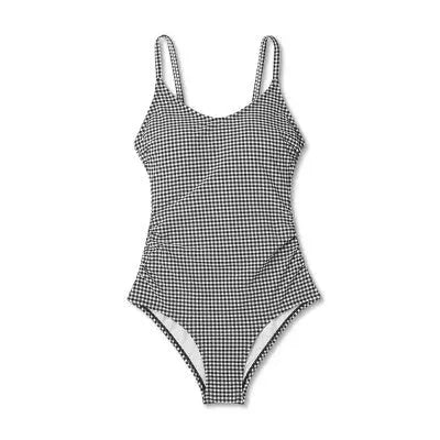 Kona Sol Women's Gingham Textured Ruched Full Coverage One-Piece Swimsuit - Secondipity