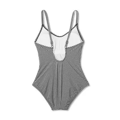Kona Sol Women's Gingham Textured Ruched Full Coverage One-Piece Swimsuit - Secondipity