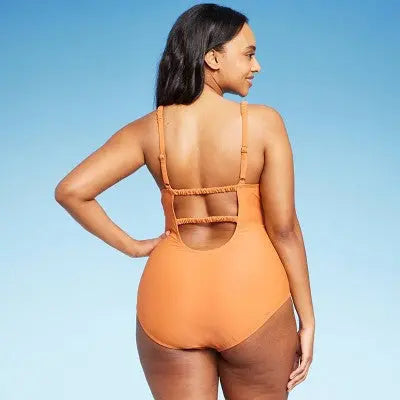 Kona Sol Women's Orange Scrunchie Strap Medium Coverage One-Piece Swimsuit - Secondipity
