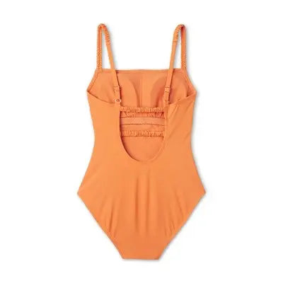 Kona Sol Women's Orange Scrunchie Strap Medium Coverage One-Piece Swimsuit - Secondipity