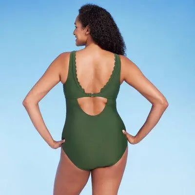 Kona Sol Women's Scallop Edge One Piece Swimsuit Full Coverage Swimwear Kona SolBullseye Deals