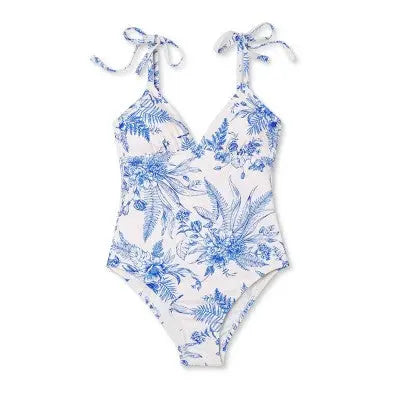 Kona Sol Women's Shoulder Tie Floral One-Piece Swimsuit, Medium Coverage - Secondipity