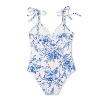 Kona Sol Women's Shoulder Tie Floral One-Piece Swimsuit, Medium Coverage - Secondipity