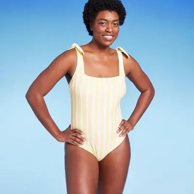 Kona Sol Women's Striped Square Neck Knotted Tie One-Piece Swimsuit Kona SolBullseye Deals