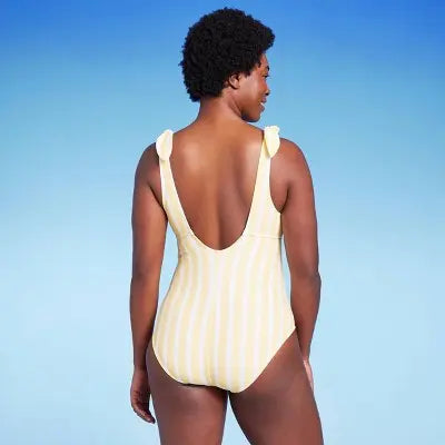 Kona Sol Women's Striped Square Neck Knotted Tie One-Piece Swimsuit Kona SolBullseye Deals