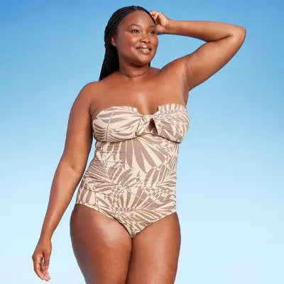 Kona Sol Women's Tropical Pique Bandeau One-Piece Swimsuit with Molded Cups - Secondipity