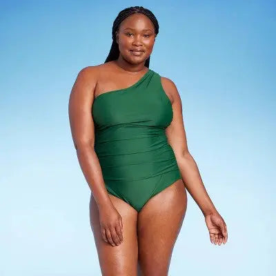 Kona Sol Women's Tummy Control One-Shoulder Ruched One-Piece Swimsuit - Secondipity