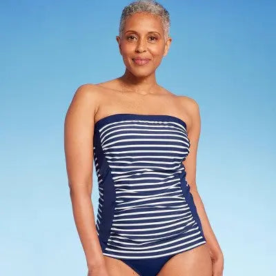 Lands' End Women's Striped Bandeau Tankini Tank Top Swimsuit Removable Straps Lands' EndBullseye Deals