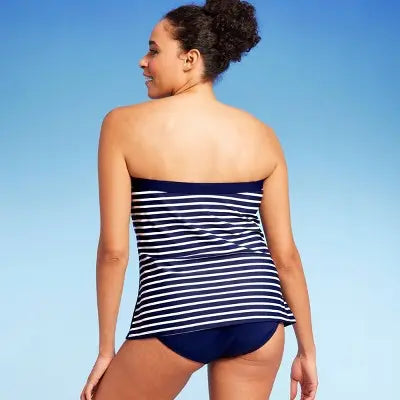 Lands' End Women's Striped Bandeau Tankini Tank Top Swimsuit Removable Straps Lands' EndBullseye Deals
