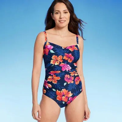 Lands' End Women's UPF 50 Full Coverage Tummy Control Floral Print One Piece Swimsuit Lands' EndBullseye Deals