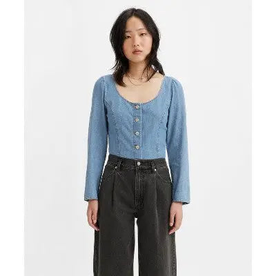 Levi's Women's Scoop Neck Button Up Corset Blouse Basic Cropped Fitted Cut Levi'sBullseye Deals