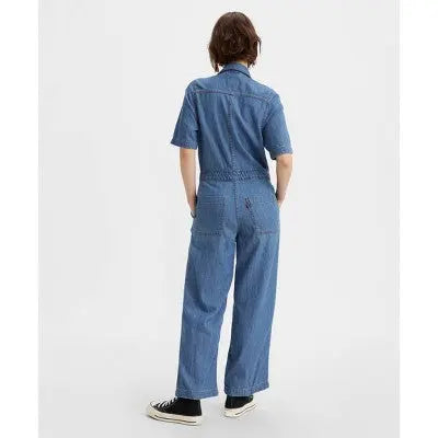 Levi's Women's Short Sleeve Denim Jumpsuits Overalls Straight Leg, Dark Blue Levi'sBullseye Deals