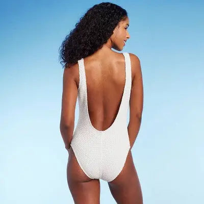 Luxe Cream Lace-Up Swimsuit: Textured Finish, Flexible Fit - Secondipity
