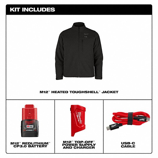 Open Box -  Men's Medium M12 12-Volt Lithium-Ion Cordless Tough Shell Black Heated Jacket Kit with (1) 3.0 Ah Battery and Charger